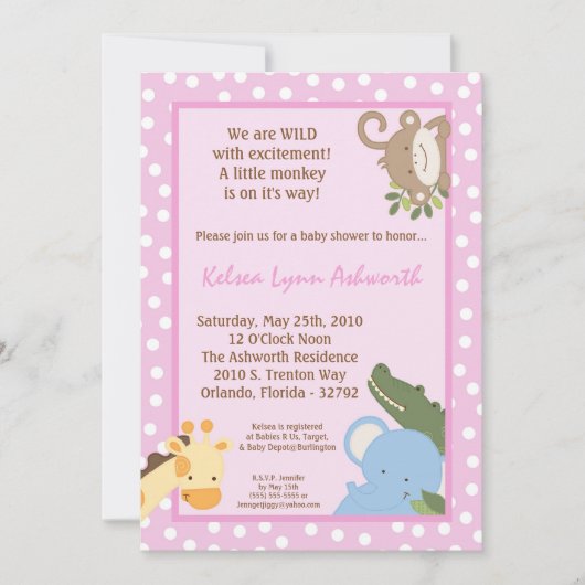 5x7 Safari Oerwoud ZooAnimal Baby shower Uitnodigi Kaart (Voorkant)