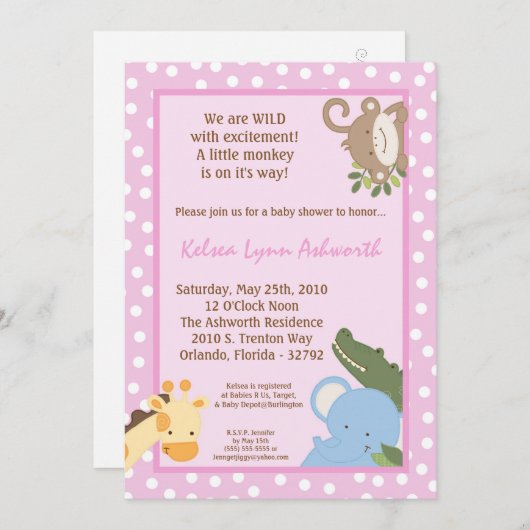 5x7 Safari Oerwoud ZooAnimal Baby shower Uitnodigi Kaart (Voorkant / Achterkant)