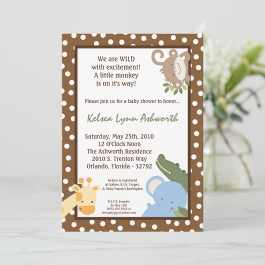 5x7 Safari Oerwoud ZooAnimal Baby shower Uitnodigi Kaart (Staand voorkant)