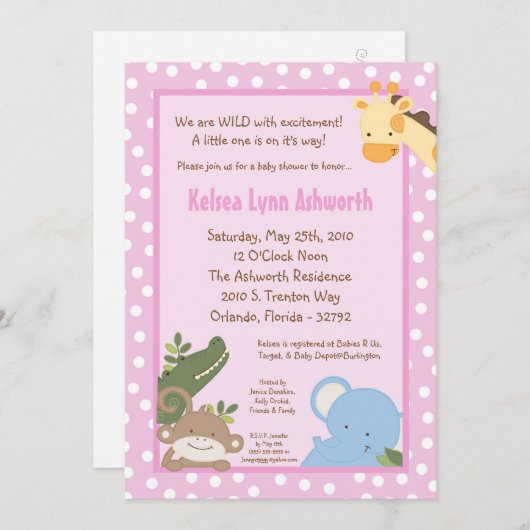 5x7 Safari Oerwoud ZooAnimal Baby shower Uitnodigi Kaart (Voorkant / Achterkant)