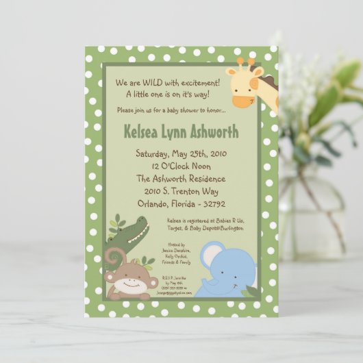 5x7 Safari Oerwoud ZooAnimal Baby shower Uitnodigi Kaart (Staand voorkant)