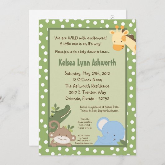 5x7 Safari Oerwoud ZooAnimal Baby shower Uitnodigi Kaart (Voorkant / Achterkant)