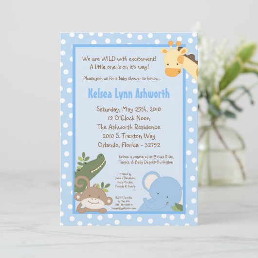 5x7 Safari Oerwoud ZooAnimal Baby shower Uitnodigi Kaart (Staand voorkant)
