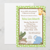 5x7 Safari Oerwoud ZooAnimal Baby shower Uitnodigi Kaart (Voorkant / Achterkant)