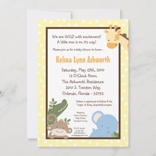 5x7 Safari Oerwoud ZooAnimal Baby shower Uitnodigi Kaart (Voorkant)