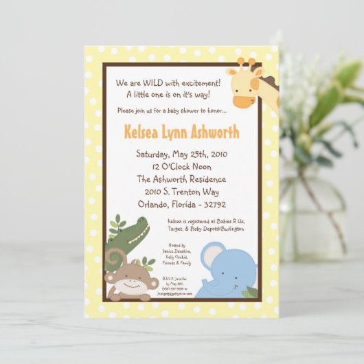 5x7 Safari Oerwoud ZooAnimal Baby shower Uitnodigi Kaart (Staand voorkant)