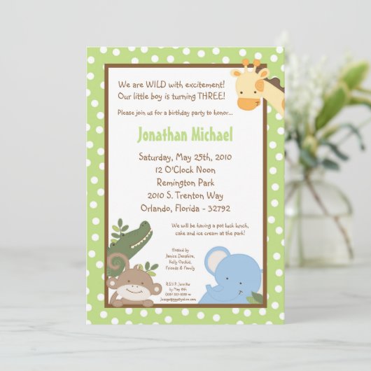 5x7 Safari Oerwoud ZooAnimal Birthday Uitnodiging (Staand voorkant)