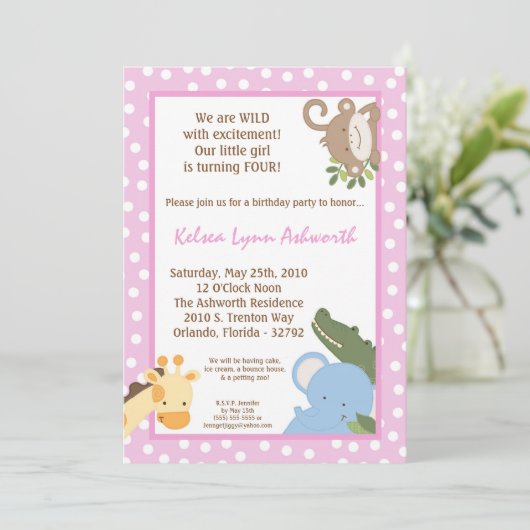 5x7 Safari Oerwoud ZooAnimal Birthday Uitnodiging (Staand voorkant)