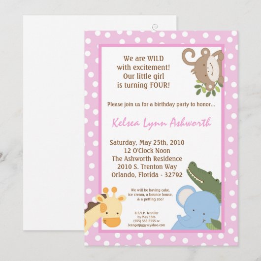 5x7 Safari Oerwoud ZooAnimal Birthday Uitnodiging (Voorkant / Achterkant)