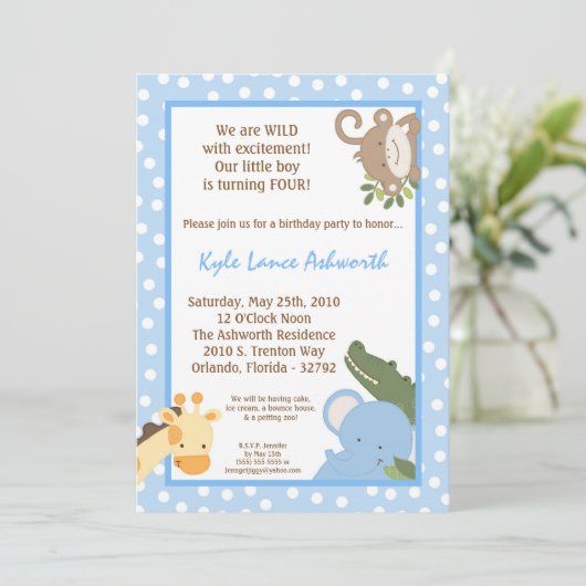 5x7 Safari Oerwoud ZooAnimal Verjaardagsuitnodigin Kaart (Staand voorkant)