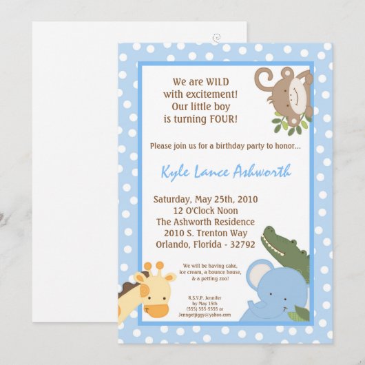 5x7 Safari Oerwoud ZooAnimal Verjaardagsuitnodigin Kaart (Voorkant / Achterkant)