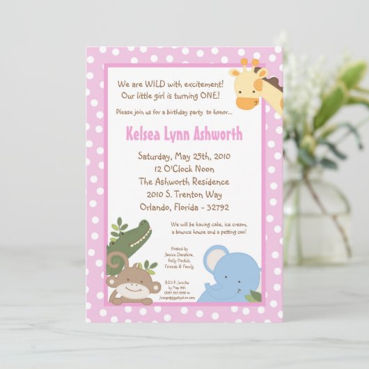 5x7 Safari Oerwoud ZooAnimal Verjaardagsuitnodigin Kaart (Staand voorkant)