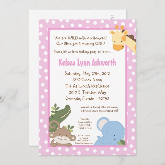 5x7 Safari Oerwoud ZooAnimal Verjaardagsuitnodigin Kaart (Voorkant / Achterkant)