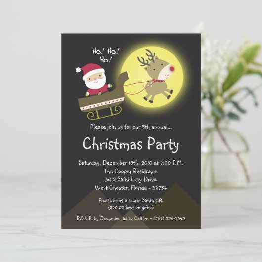 5x7 Santa Rudolf Night Christmas Party Uitnodiging (Staand voorkant)