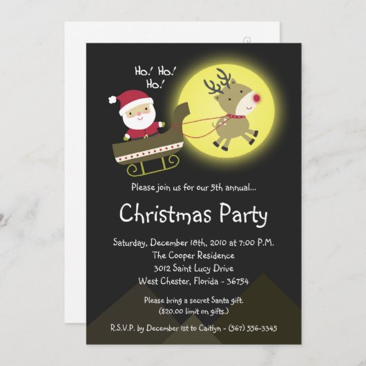5x7 Santa Rudolf Night Christmas Party Uitnodiging (Voorkant / Achterkant)