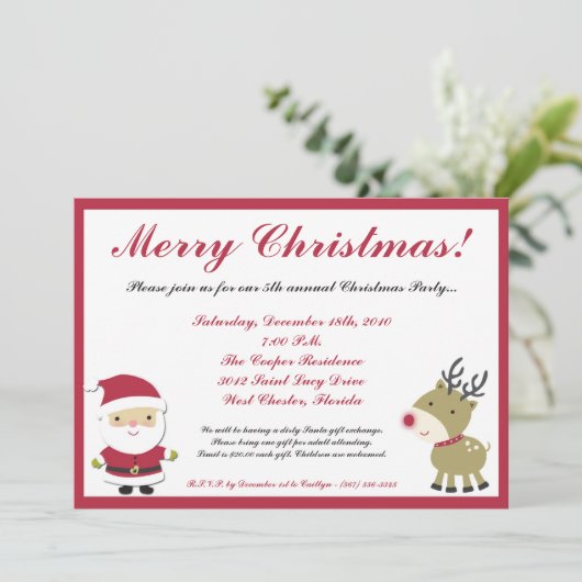 5x7 Santa Rudolf Reinde kerstfeest uitnodiging (Staand voorkant)