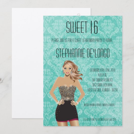 5x7 Sassy Blonde Girl Sweet 16 Verjaardag Uitnodig Kaart (Voorkant / Achterkant)