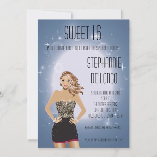 5x7 Sassy Blonde Girl Sweet 16 Verjaardag Uitnodig Kaart (Voorkant)