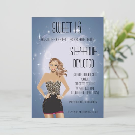 5x7 Sassy Blonde Girl Sweet 16 Verjaardag Uitnodig Kaart (Staand voorkant)