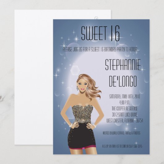 5x7 Sassy Blonde Girl Sweet 16 Verjaardag Uitnodig Kaart (Voorkant / Achterkant)