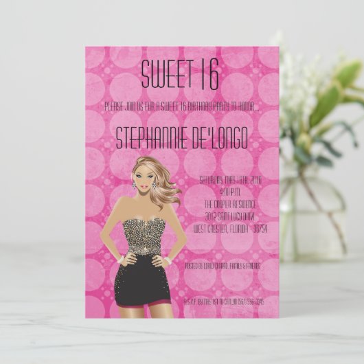 5x7 Sassy Blonde Girl Sweet 16 Verjaardag Uitnodig Kaart (Staand voorkant)