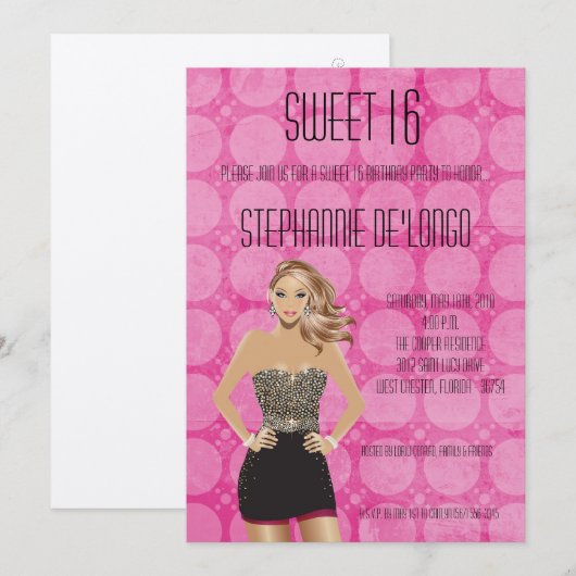 5x7 Sassy Blonde Girl Sweet 16 Verjaardag Uitnodig Kaart (Voorkant / Achterkant)
