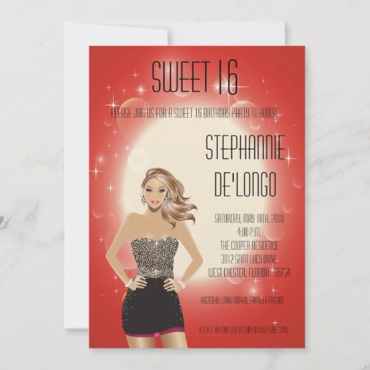 5x7 Sassy Blonde Girl Sweet 16 Verjaardag Uitnodig Kaart (Voorkant)