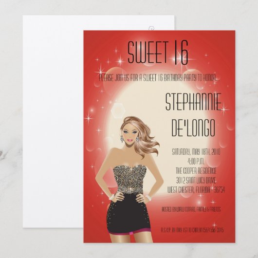 5x7 Sassy Blonde Girl Sweet 16 Verjaardag Uitnodig Kaart (Voorkant / Achterkant)
