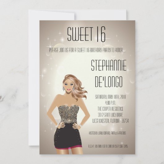 5x7 Sassy Blonde Girl Sweet 16 Verjaardag Uitnodig Kaart (Voorkant)