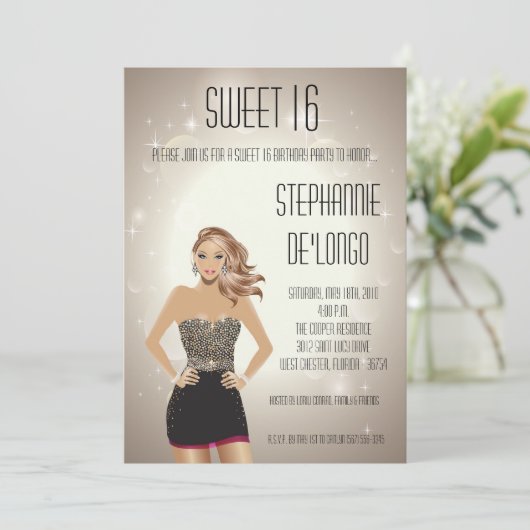 5x7 Sassy Blonde Girl Sweet 16 Verjaardag Uitnodig Kaart (Staand voorkant)