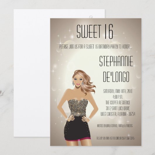 5x7 Sassy Blonde Girl Sweet 16 Verjaardag Uitnodig Kaart (Voorkant / Achterkant)