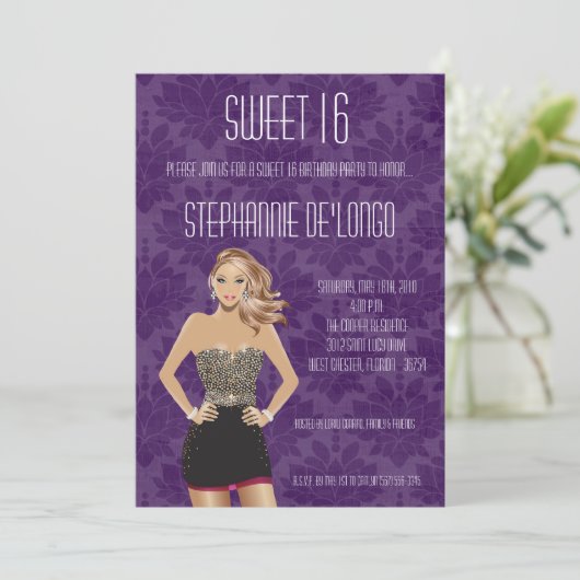 5x7 Sassy Blonde Girl Sweet 16 Verjaardag Uitnodig Kaart (Staand voorkant)