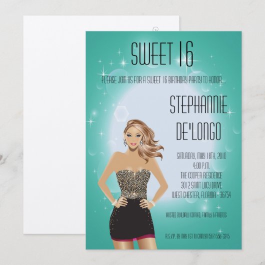 5x7 Sassy Blonde Girl Sweet 16 Verjaardag Uitnodig Kaart (Voorkant / Achterkant)