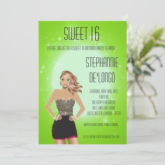 5x7 Sassy Blonde Girl Sweet 16 Verjaardag Uitnodig Kaart (Staand voorkant)