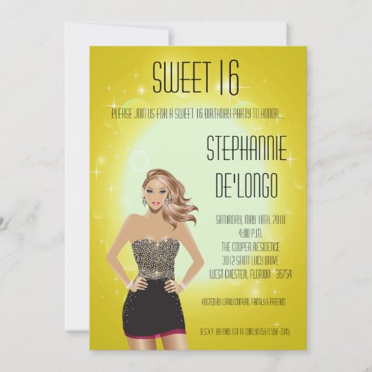 5x7 Sassy Blonde Girl Sweet 16 Verjaardag Uitnodig Kaart (Voorkant)