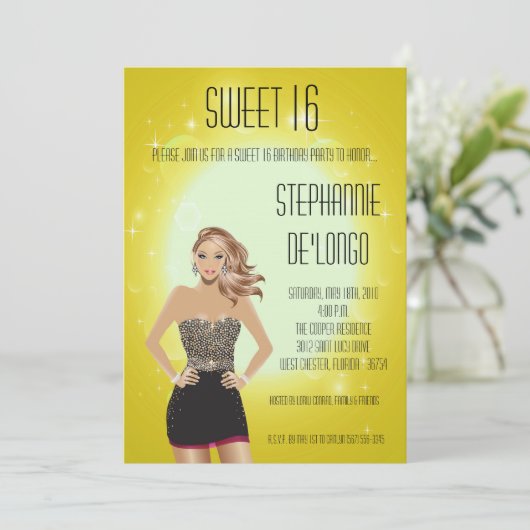 5x7 Sassy Blonde Girl Sweet 16 Verjaardag Uitnodig Kaart (Staand voorkant)