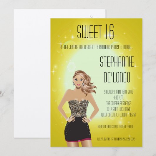 5x7 Sassy Blonde Girl Sweet 16 Verjaardag Uitnodig Kaart (Voorkant / Achterkant)