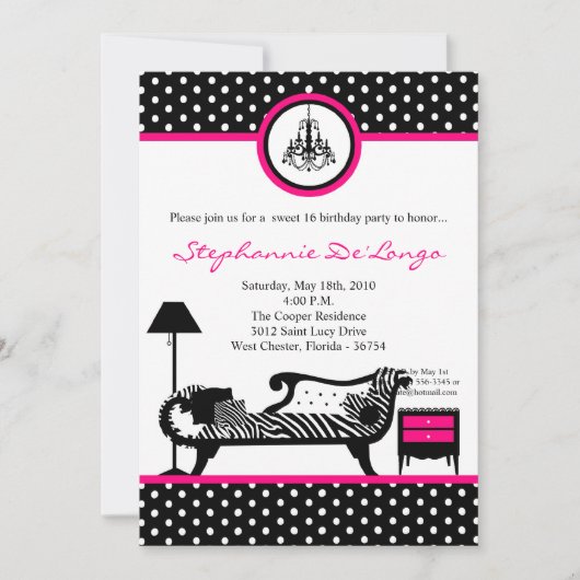 5x7 Sassy Furniture Sweet 16 Birthday Invitation Kaart (Voorkant)