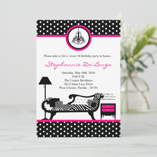 5x7 Sassy Furniture Sweet 16 Birthday Invitation Kaart (Staand voorkant)