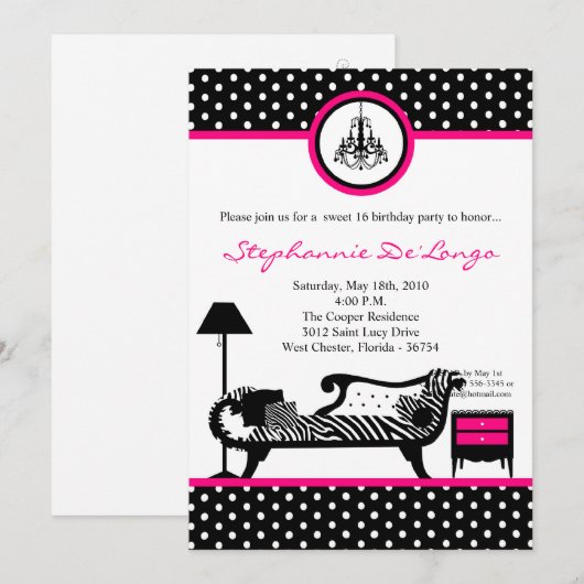 5x7 Sassy Furniture Sweet 16 Birthday Invitation Kaart (Voorkant / Achterkant)