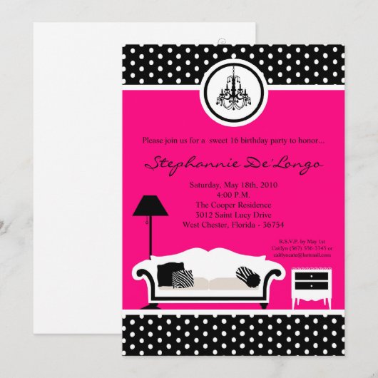 5x7 Sassy Furniture Sweet 16 Birthday Invitation Kaart (Voorkant / Achterkant)