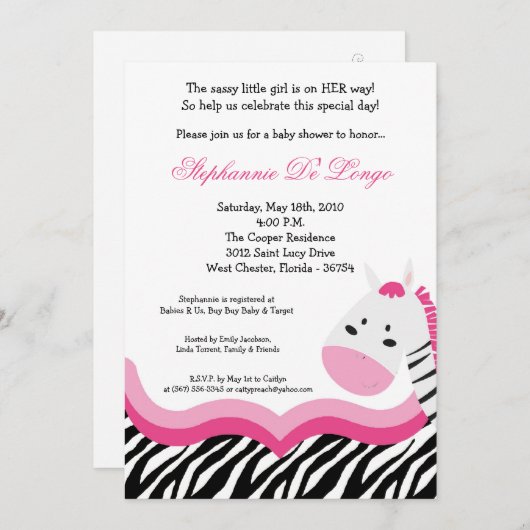 5x7 Sassy Pink Oerwoud Zebra Uitnodiging (Voorkant / Achterkant)