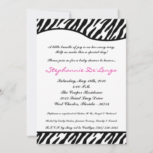 5x7 Sassy Zebra Print Baby shower Uitnodiging (Voorkant)