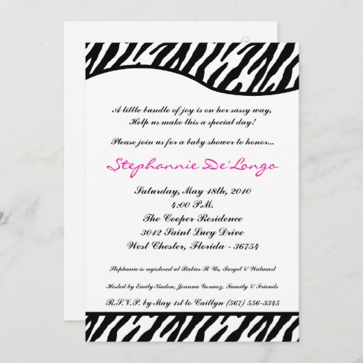 5x7 Sassy Zebra Print Baby shower Uitnodiging (Voorkant / Achterkant)
