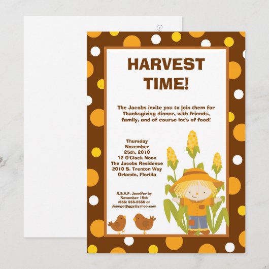 5x7 Scarecrow Kippen Thanksgiving Uitnodiging (Voorkant / Achterkant)