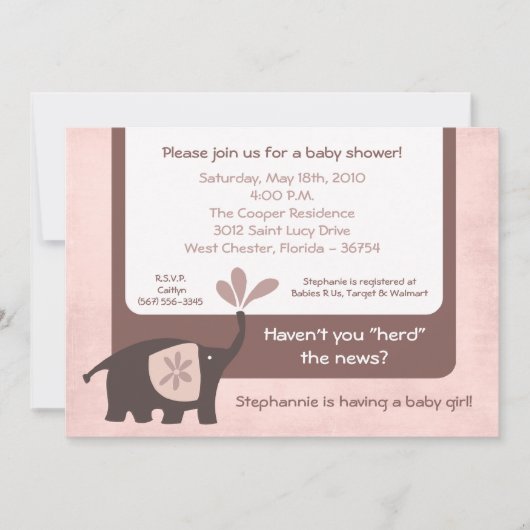 5x7 Schattigee Paarse Olifant Baby shower Uitnodig Kaart (Voorkant)