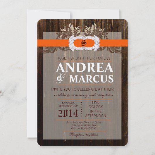 5x7 schuur hout diamant lint bruiloft uitnodiging (Voorkant)