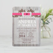 5x7 schuur hout diamant lint bruiloft uitnodiging (Staand voorkant)