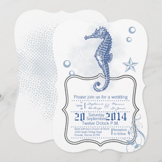 5x7 Seahorse Zee Ocean Beach Huwelijksuitnodiging Kaart (Voorkant / Achterkant)