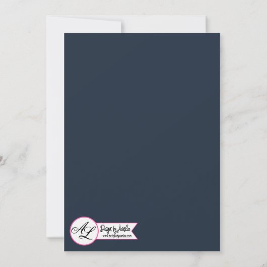 5x7 Senior Aankondiging Baby Roze Kosmos op Navy (Achterkant)